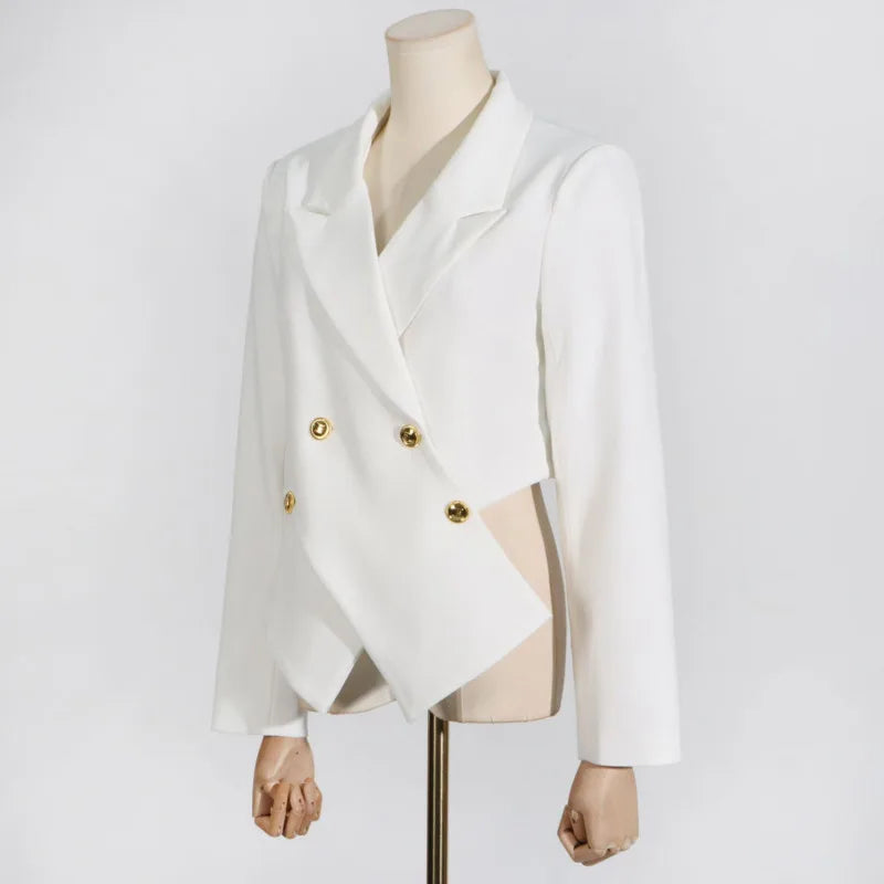 Women Trend Blazer Notched Collar Double Breasted Slimming Elegant Niche Irregular Fashion Jacket New Spring Autumn HK20370