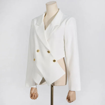 Women Trend Blazer Notched Collar Double Breasted Slimming Elegant Niche Irregular Fashion Jacket New Spring Autumn HK20370