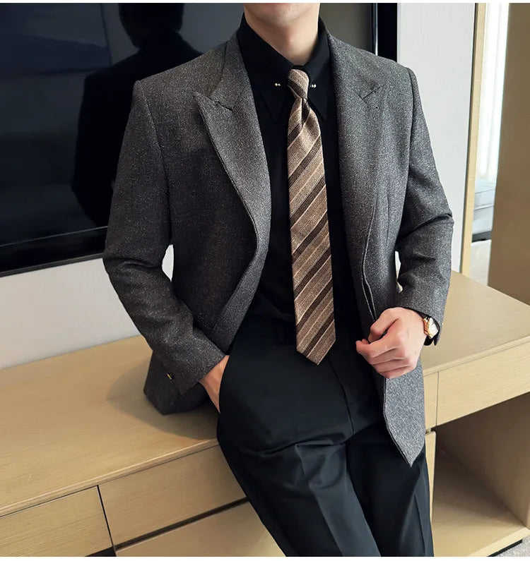 Men's Large Size Autumn Blazer – Smart Casual Polyester Suit Jacket