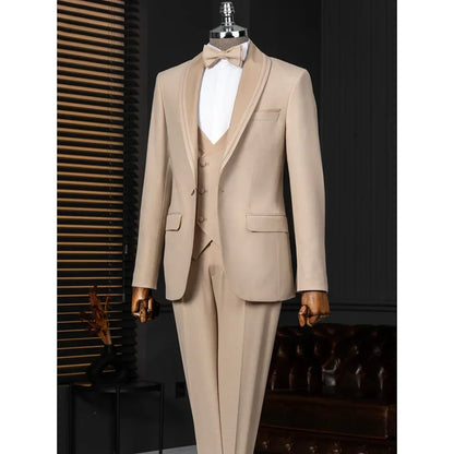 Slim Fit Solid Man 3 Piece Outfit Set Formal Business Suits Elegant Men Wedding Dresses Stage Party Costume Groomsmen Office Set