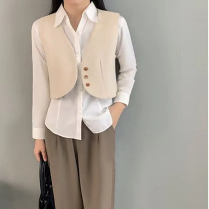 Xiaoxiangfeng Women's Vest Spring Summer New Short Suit Vest Fashion V-Neck Sleeveless Jacket Female Short Blazer Vest Waistcoat