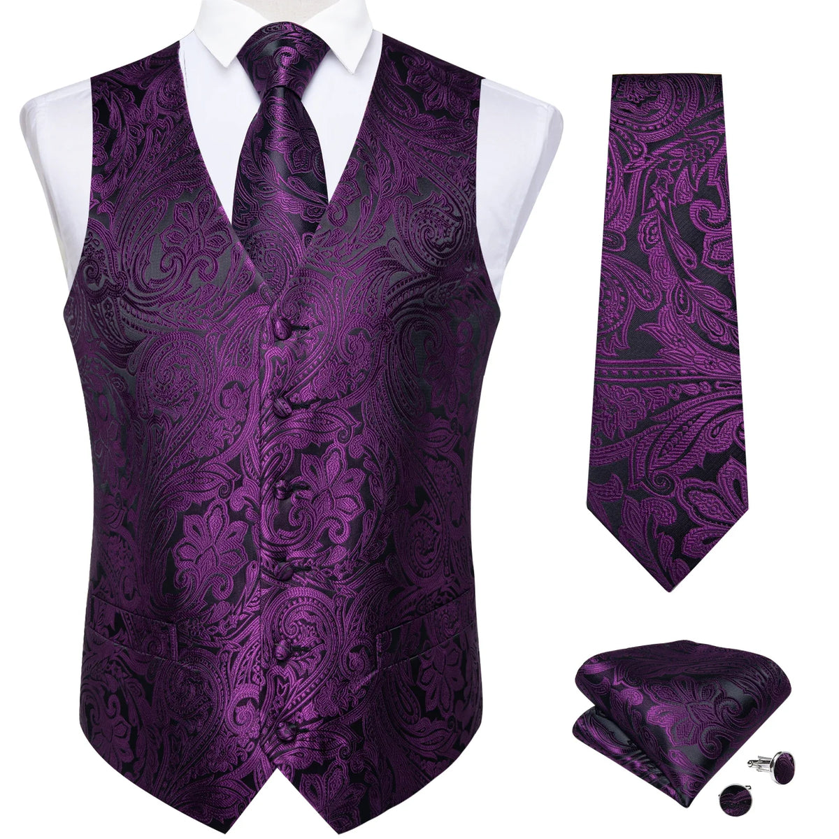 Men's Suit Vest and Tie Set – Single Breasted Waistcoat with Necktie and Pocket Square for Weddings and Business Events