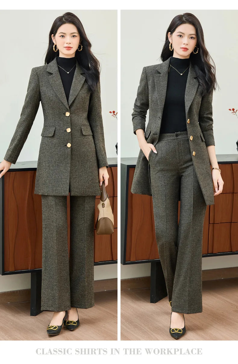 High End Windbreaker Coat Professional Suit Female Autumn Winter Formal Ladies Lengthen Business Suits Women Work Office Uniform