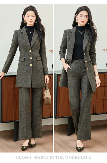 High End Windbreaker Coat Professional Suit Female Autumn Winter Formal Ladies Lengthen Business Suits Women Work Office Uniform
