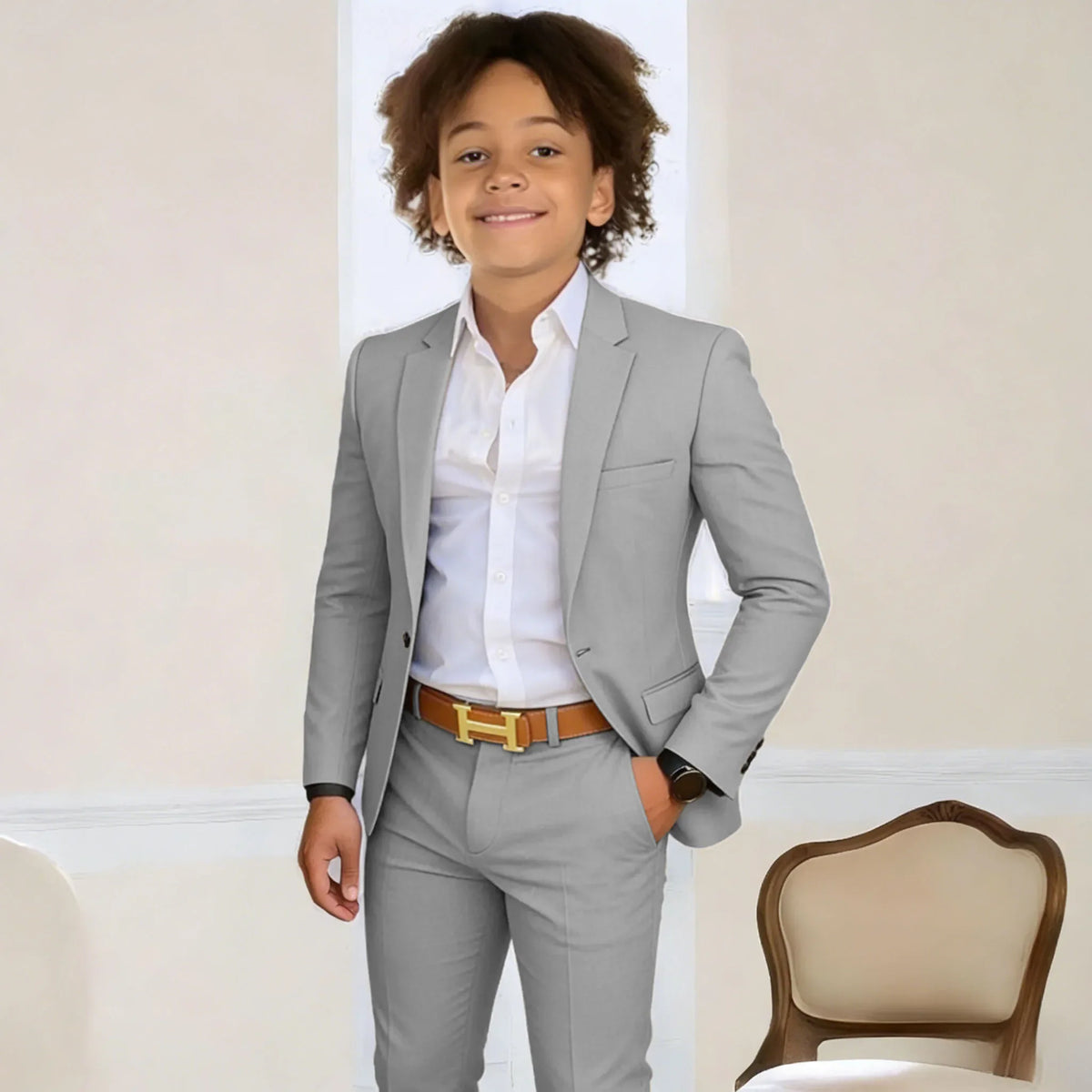 Suit For Boys 2-16 Years Blazer Pant Set 2 Piece Slim Fit Casual Beige Wedding Suit Set Birthday Stage Performance Costumes