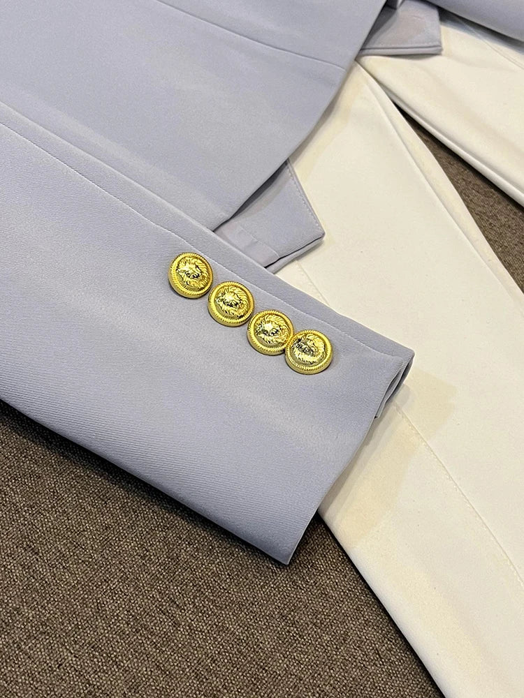 Business Commute Style Women's Long Sleeve Double-Breasted Suit Slim Fit Waist-Cinching Outerwear Fashion D9986