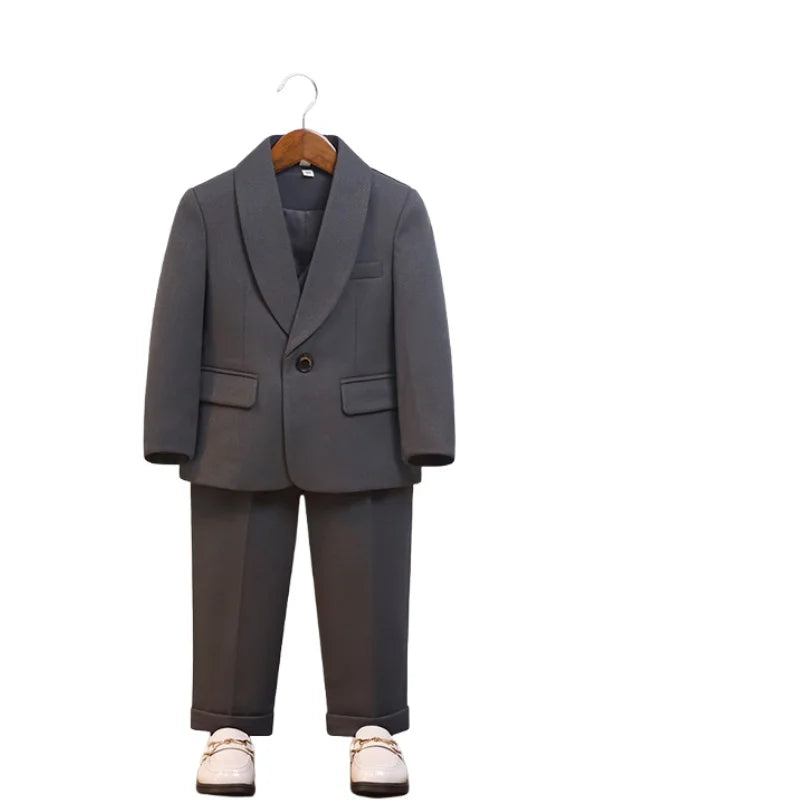 Kids Spring Autumn 5Pieces Balzer Set With Jacket Vest Pants Bowtie Brooch Boys Formal Wedding Birthday Party Suit