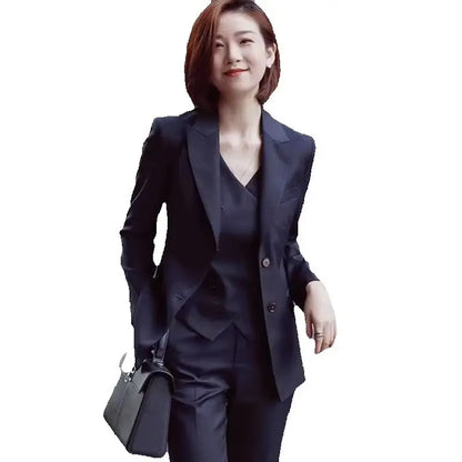 Peak Lapel Two Buttons Women Suits Spring Autumn Fashion Formal Solid Outfits Office Casual Daily Pants Suits Sets Three Piece