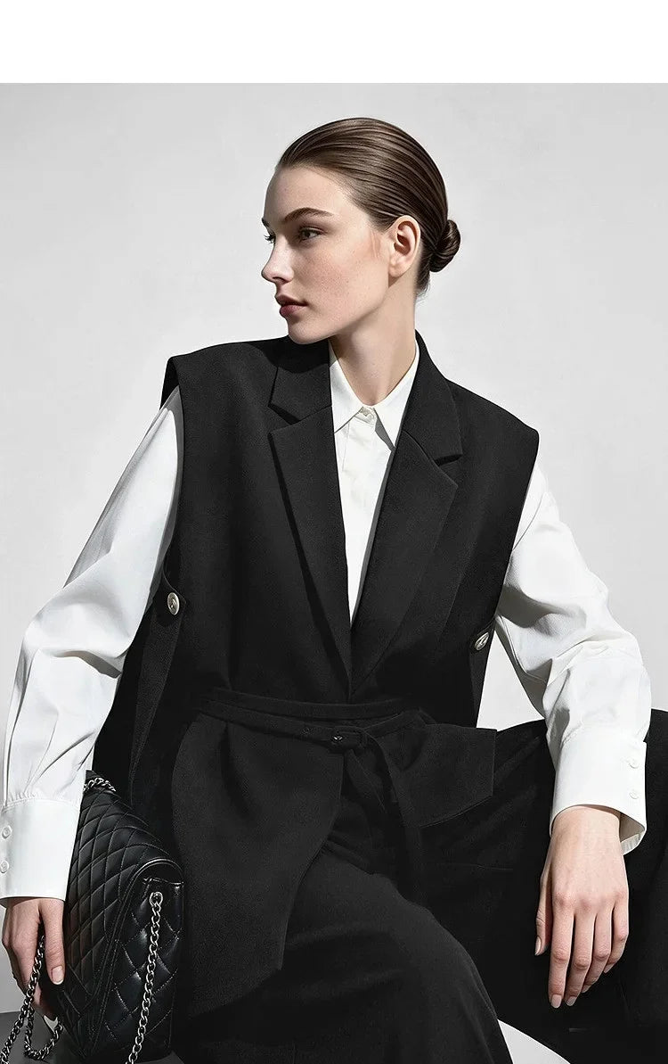 Women Lapel Collar Vest Jacket Loose Long Draped Construction Minimalist Commuter Coats Woman Autumn Outfit 2026 12623085