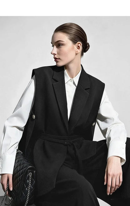Women Lapel Collar Vest Jacket Loose Long Draped Construction Minimalist Commuter Coats Woman Autumn Outfit 2026 12623085
