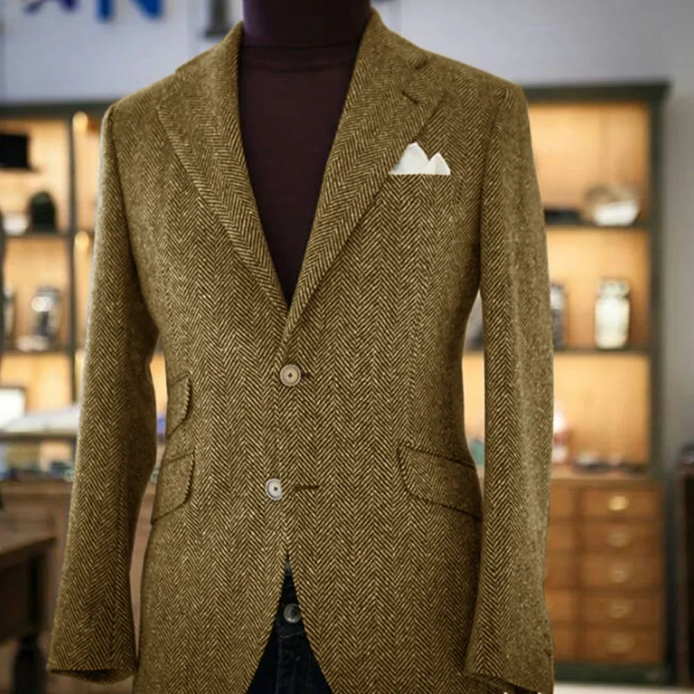 Men's Herringbone Slim Fit Suit Jacket Single Breasted Business Blazer Casual Fashion Outerwear Comfortable Elegant Mens