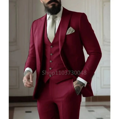 Men's Business Casual Slim-fit Solid Color Blazer Vest Pants Set Outdoor Trendy Wedding Host Formal Wear Terno De Caval