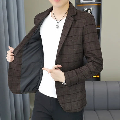 2026 Blazer Outdoor Men's Checked Fashion Business Trend Wedding Slimming Gentleman Casual Korean Travel High Formal Wear Blazer