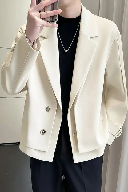 2025 Spring New Fake Two Piece Suit Collar Jacket Men Korean Trend Casual Business Blazers Loose Street Wear Social Jacket