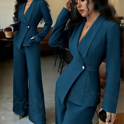 Elegant Office Lady Professional Suit Two Pieces Classic Shawl Lapel Single Button Outfit High Quality Women's Tailored Set