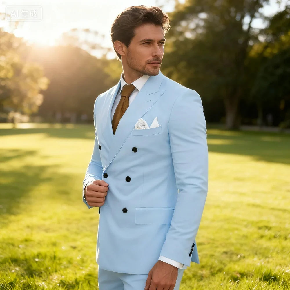 Wedding 2-Pieces Slim Fit Formal Business Notch Lapel Blazer Tuxedo Groomsmen Set with Jacket Pant Men's Suit