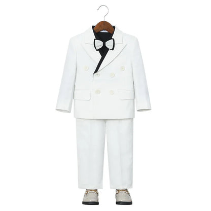 Children's White Suit Set Boys Autumn Winter Piao Host Speech Performance Costume Kids Wedding Birthday Party Photography Outfit