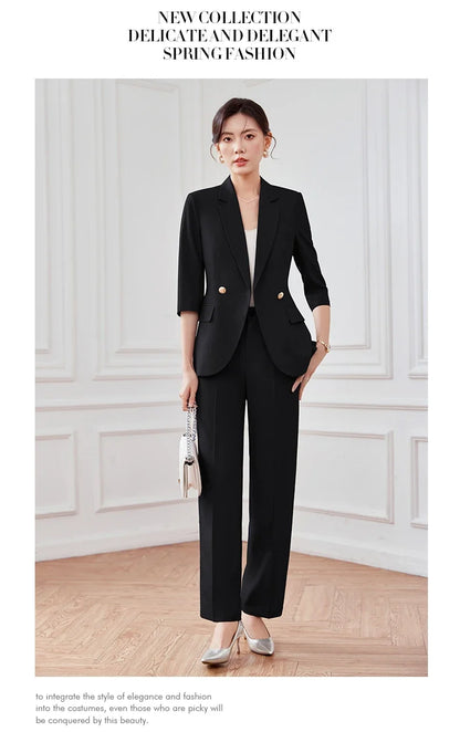 Mid-sleeved fashionable business women's clothing, high-quality two-piece suit jacket + pants, new spring 2026