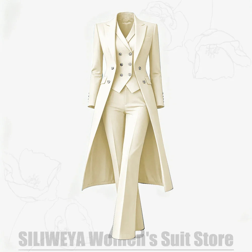 Women's Suit 3 Piece Double Breasted Long Coat Vest Pants Elegant Formal Business Wear Luxury Wedding Party Prom Outfit 2026