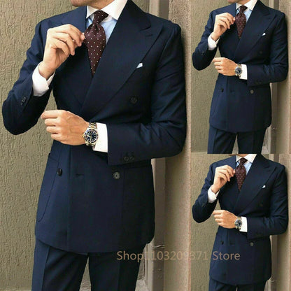 Men's Single Breasted Formal Suit Set – Turndown Collar Blazer for Wedding & Business