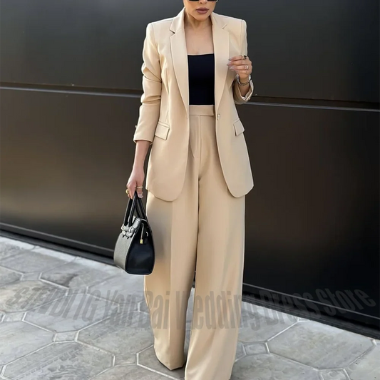 Office Lady Casual Blazer Women Suit 2 Pieces Solid Color Straight Fit Notched Lapel Modern Cut Daily Fashion Jacket Pants