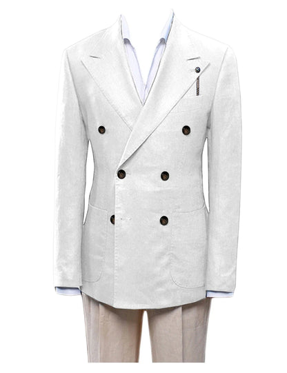 Men's Linen Blazer Notch Lapel Slim Fit Double Breasted Lightweight Breathable Suit Jacket Casual Business Coat for Daily Wear