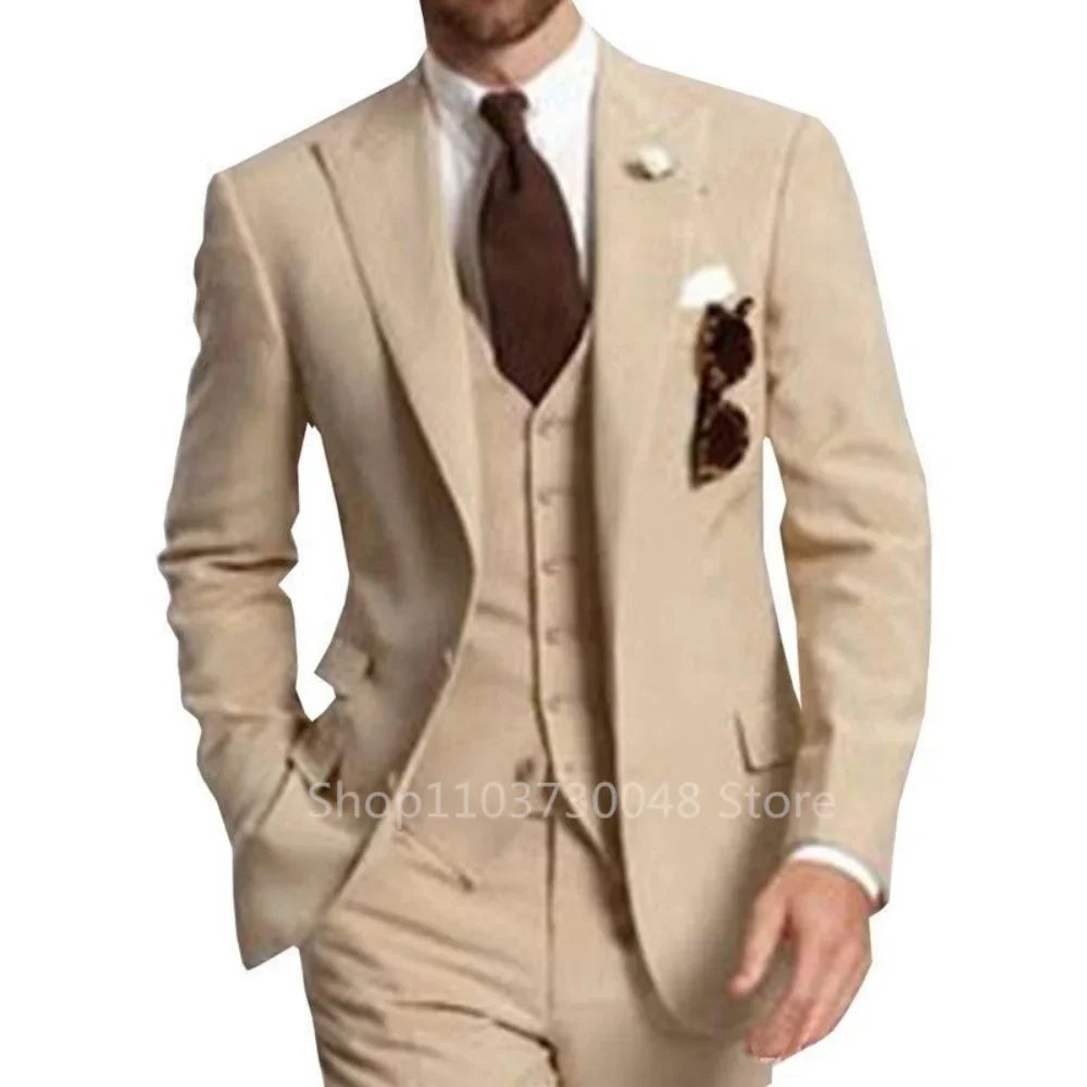Elegant Gray Men Wedding Party Three Pieces Set Large Size Male Blazer Vest Pant and Vest Fashion Slim Fit Suit