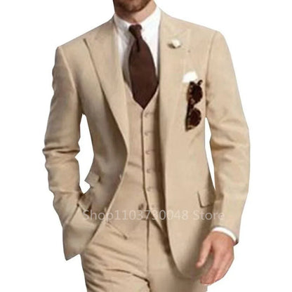 Elegant Gray Men Wedding Party Three Pieces Set Large Size Male Blazer Vest Pant and Vest Fashion Slim Fit Suit