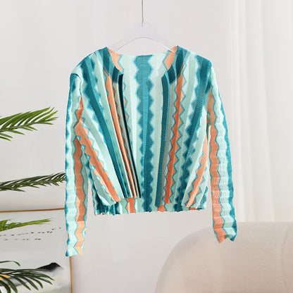 Miyake Style Coat Women Spring Autumn Fashion Top 2023 Pleated Contrast Color Cardigan Short Temperament Small Size All-Matching