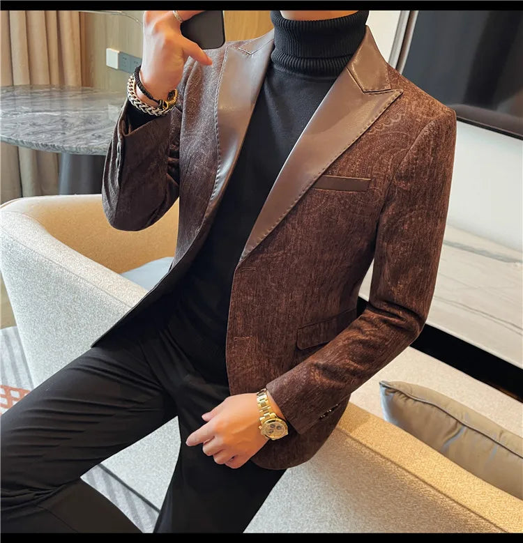 High-quality men's fashionable suit jackets, autumn and winter casual patchwork suits, new high-end patchwork suits