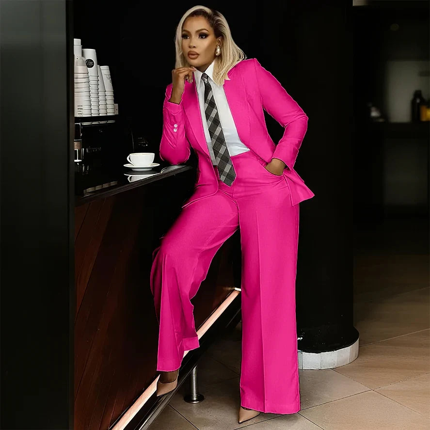 White Women's Suits Modern Formal Fashion Single-breasted Peak Lapel Two Pieces (Jacket+Pants) Office Lady Simple Set
