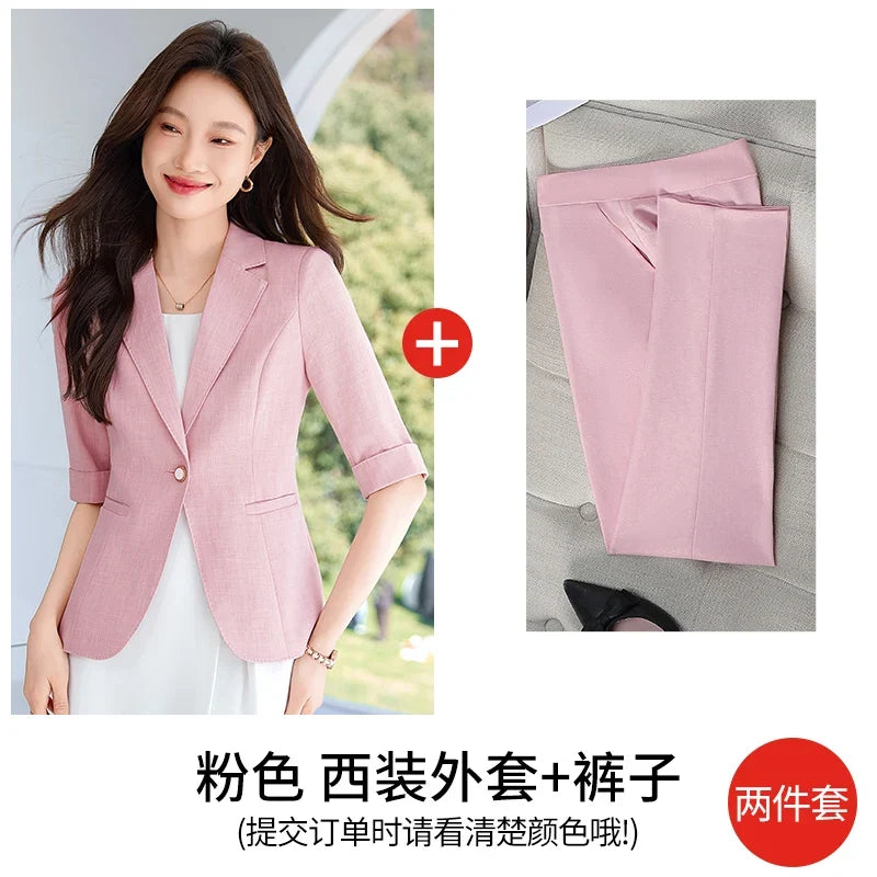 Fashionable Mid-Sleeved Women's Suit, Boutique Two-Piece Pants + Blazer. Style, New 2025 Summer Style