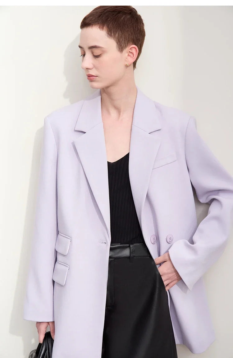 Blazers For Women 2026 Autumn New Black Jacket Notched Double Buckle Loose Mid-length Office Lady Versatile Jackets12453040