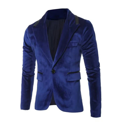 Men's Black/Blue Velvet Jacket Slim Fit One Button Peak Lapel Suit Blazer for Prom Party Wedding Business New Fashion One Coat