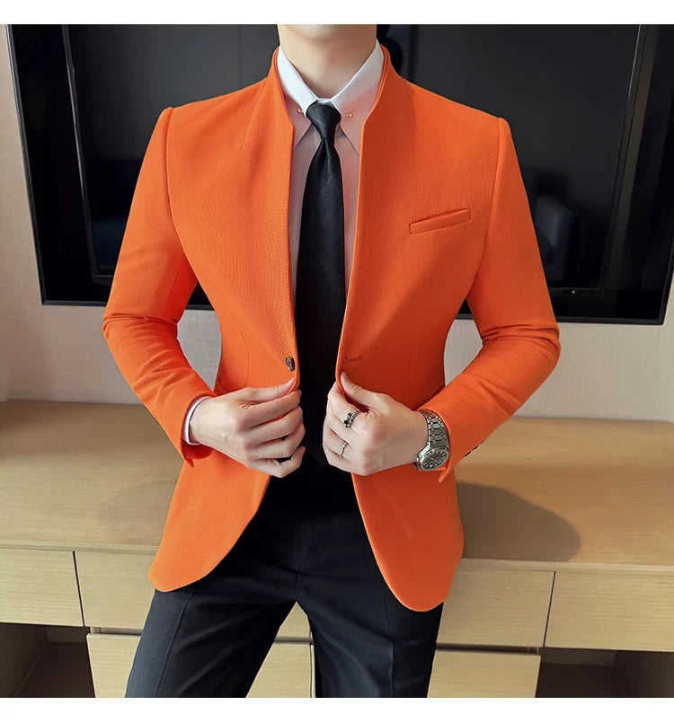 Waffle New Chinese Stand-Up Collar Suit Coats Men Slim Fit Business Casual Fashion Suits Jacket Formal Social Prom Party Tuxedos
