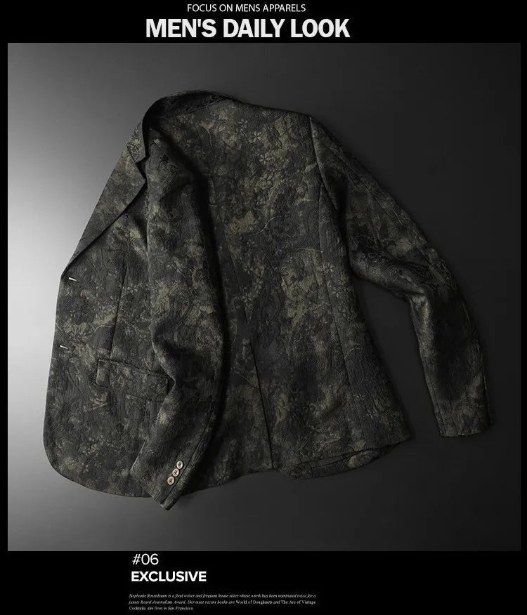 Spring Autumn Vintage Jacquard Suit Jacket Men High Quality Slim Fit Casual Social Blazers Business Office Wedding Party Coats