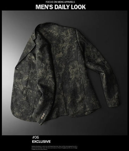 Spring Autumn Vintage Jacquard Suit Jacket Men High Quality Slim Fit Casual Social Blazers Business Office Wedding Party Coats