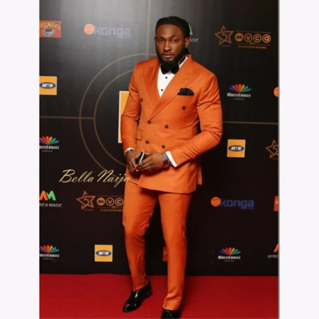 Élégant Costume Homme 2 Pièces Tendance Orange Foncé Affaires/Mariage Homme Tuxedo Revers Cranté Veste Croisée Pantalon Ensemble