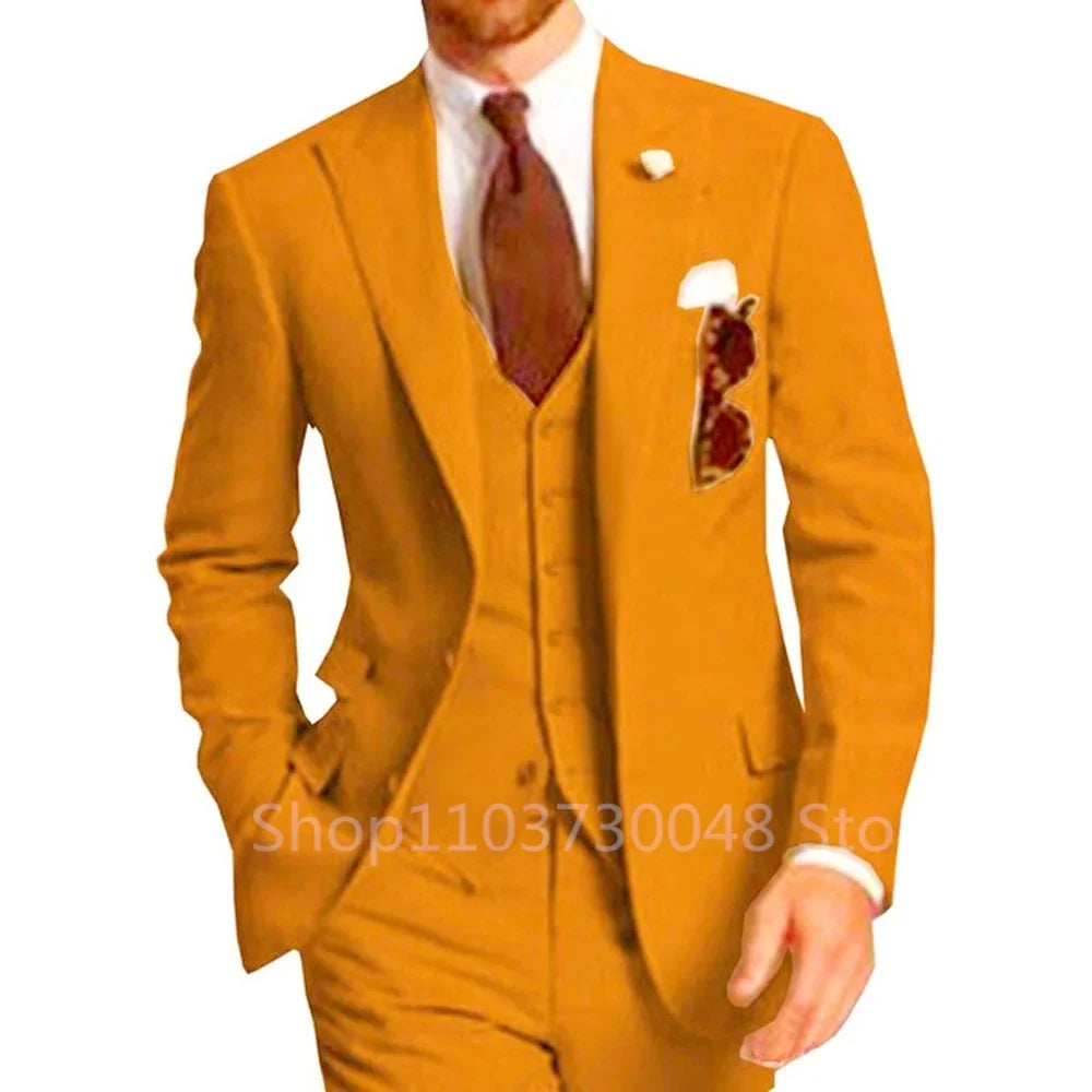 Elegant Gray Men Wedding Party Three Pieces Set Large Size Male Blazer Vest Pant and Vest Fashion Slim Fit Suit
