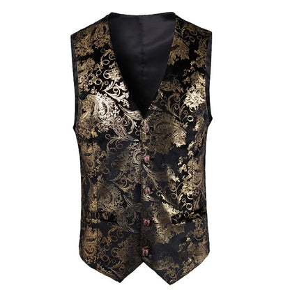Men's Floral Applique Vest – Single Button Waistcoat for Wedding, Banquet & Performance