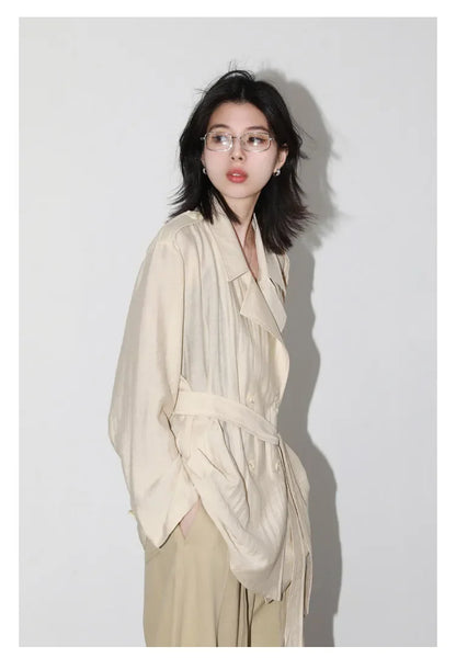 New Women Mid-length Trench Coats Loose Casual Oversized Double Breasted Office Ladies Blazer Jacket Spring Autumn