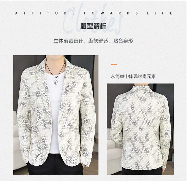 Blazer Autumn and Winter Men Fashion Outdoor Wedding Slimming Business Versatile Printed Casual Korean-style Formal Wear Blazer