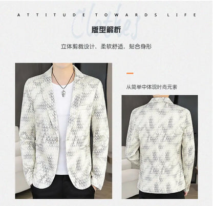 Blazer Autumn and Winter Men Fashion Outdoor Wedding Slimming Business Versatile Printed Casual Korean-style Formal Wear Blazer