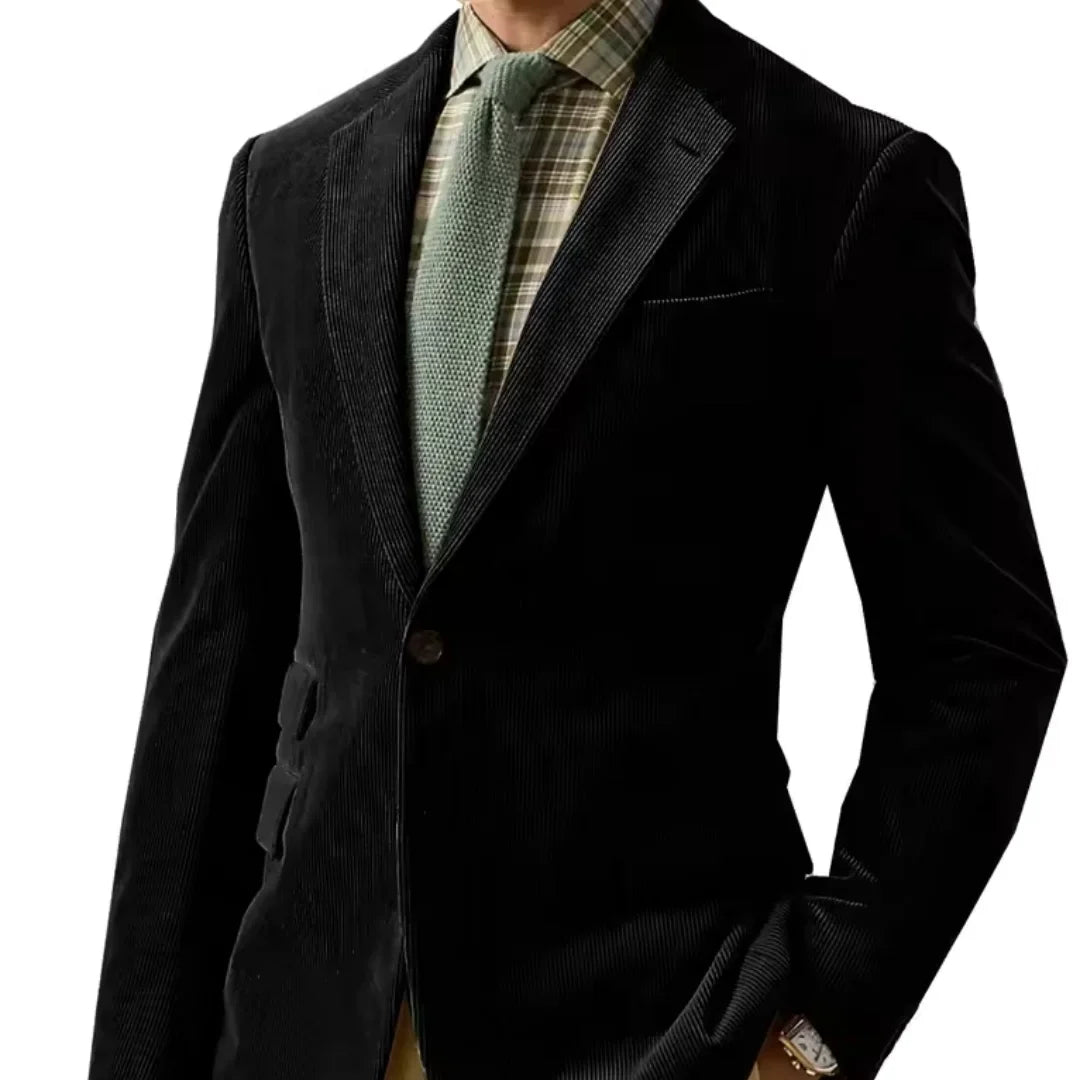 Men's Casual Corduroy Blazer Notch Lapel Single Breasted Slim Fit Dinner Jacket Elegant Suit Coats for Wedding Business