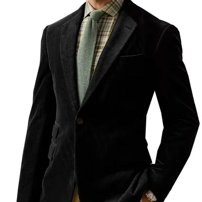 Men's Casual Corduroy Blazer Notch Lapel Single Breasted Slim Fit Dinner Jacket Elegant Suit Coats for Wedding Business
