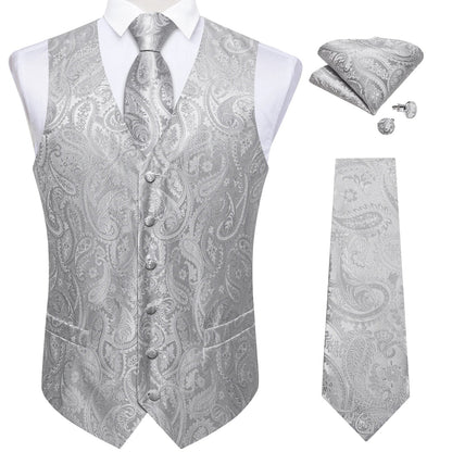 Men's Paisley Waistcoat with Necktie Set for Weddings and Formal Occasions