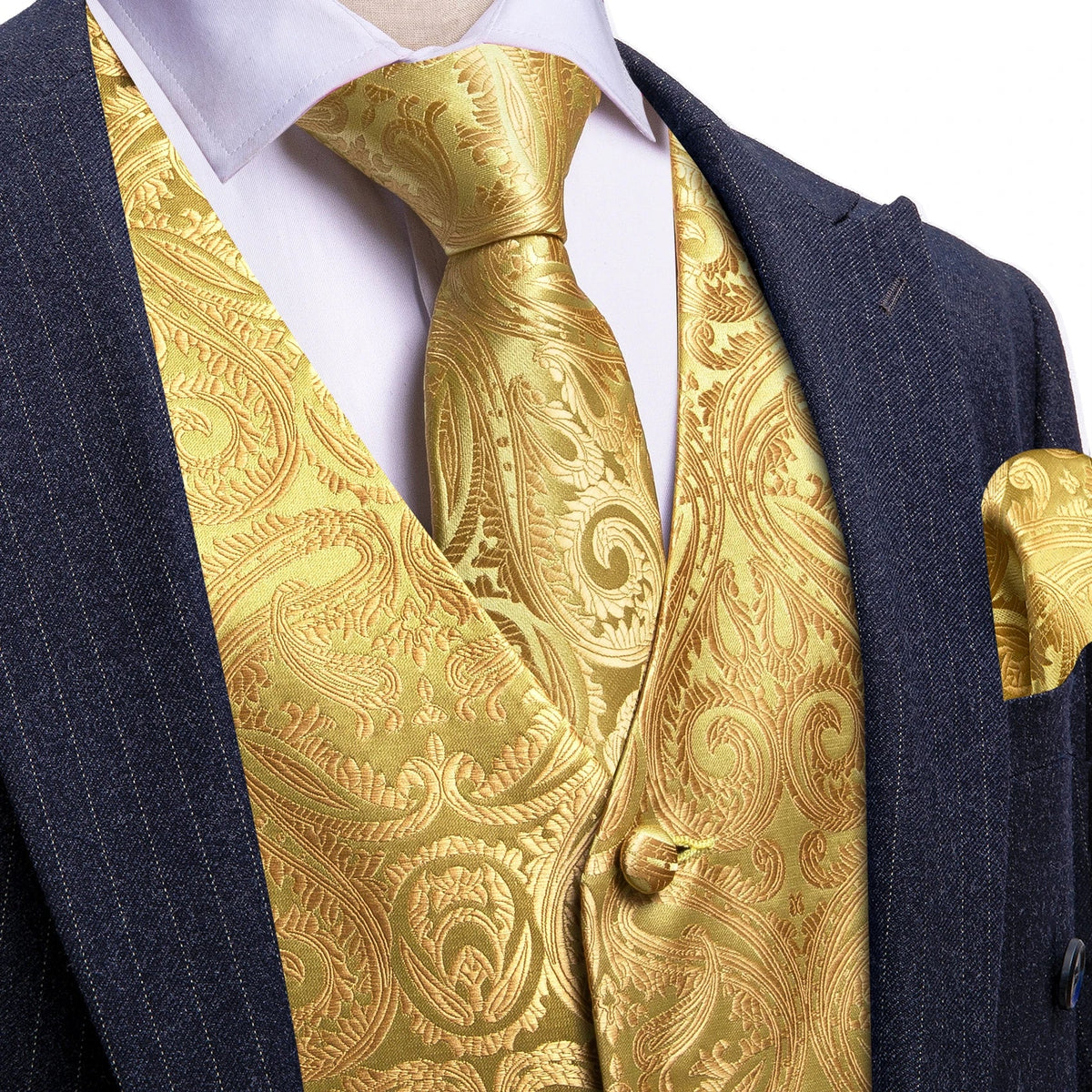Men's Vest 4-Piece Set | Jacquard Paisley Floral Waistcoat with Tie & Pocket Square for Formal Events
