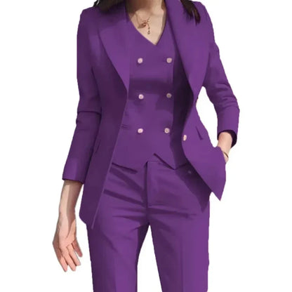 Fashion Luxury Rose Pink Women Suit 3 Pieces Formal Slim Fit Female Women Custom Made Office Work Wear Set Jacket Vest With Pant