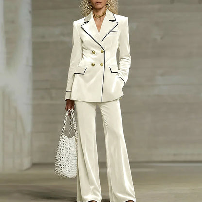Luxury Women Yellow Velvet Clothing Double-Breasted Blazer+Pants Sets Elegant Winter Daily Suit Slim Fit Office Outerwears