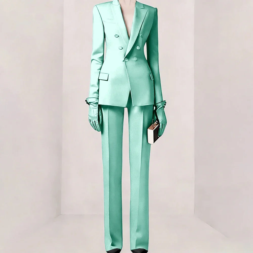 Purple Women Suit Double-breasted Peaked Lapel Two Pieces(Jacket+Pants) Modern Fashion Slim Business Office Lady Set Custom
